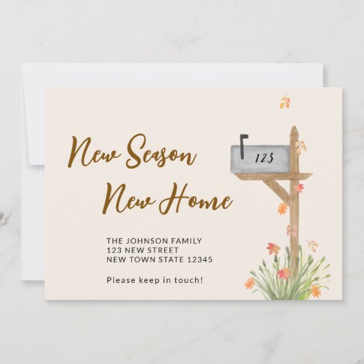 新しい季節 新しい家 秋の移動のお知らせ 案内状 (正面)