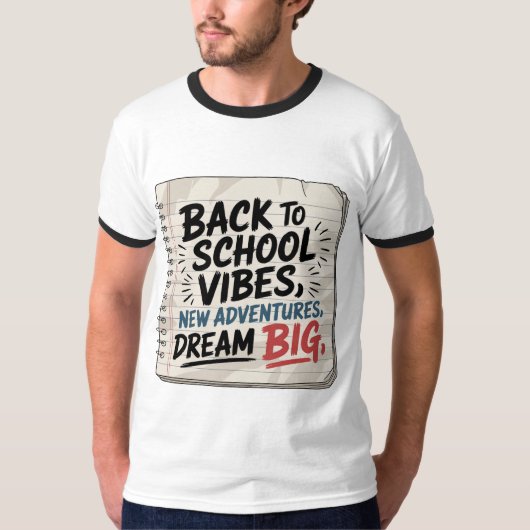 新しい学び舎の気持ち – 男性用モチベーションティー Tシャツ (正面)