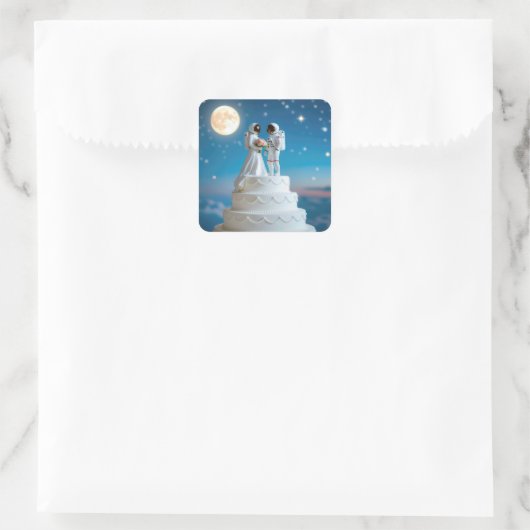 新しい宇宙飛行士結婚がケーキを食べる スクエアシール (バッグ)