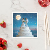 新しい宇宙飛行士結婚がケーキを食べる スタンダードカクテルナプキン (インサイチュ)