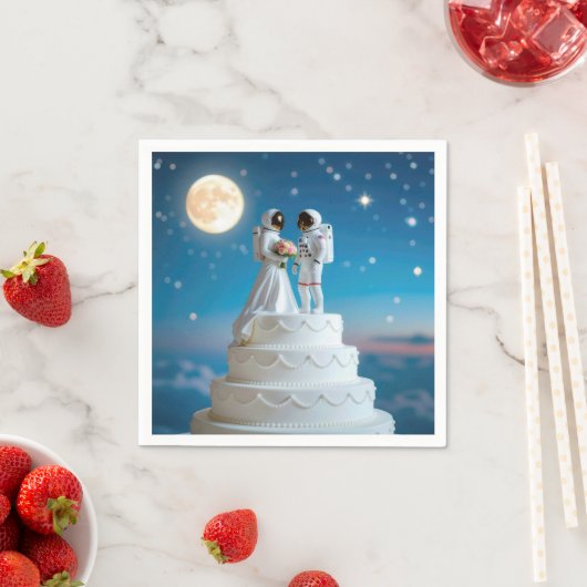 新しい宇宙飛行士結婚がケーキを食べる スタンダードカクテルナプキン (インサイチュ)