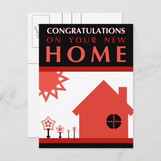 新しい家おめでとうございます:ポップ・アートの図形 案内ポストカード (正面/裏面)