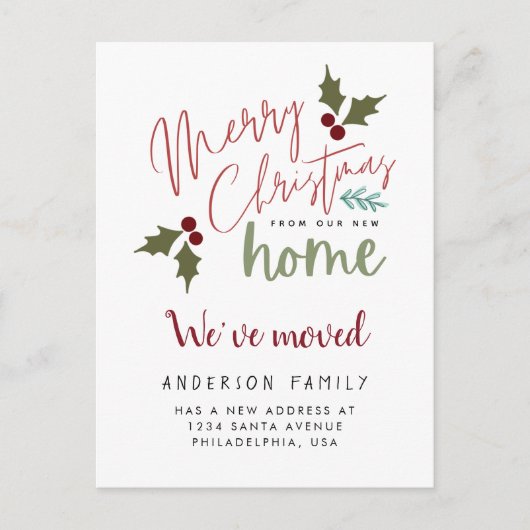 新しい家からシックなメリークリスマスムービング 案内ポストカード (正面)