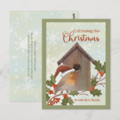 新しい家でのクリスマス 鳥と鳥小屋 ポストカード (正面/裏面)