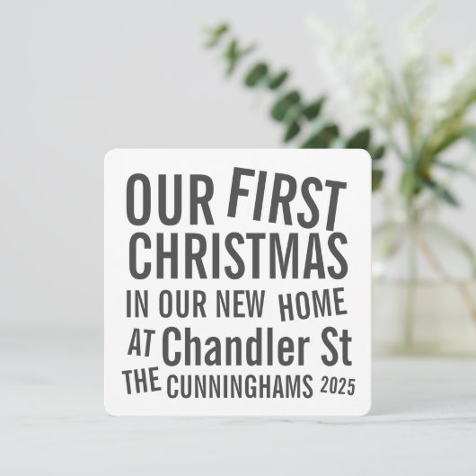 新しい家での初めてのクリスマスモダン数 シーズンカード (スタンド正面)