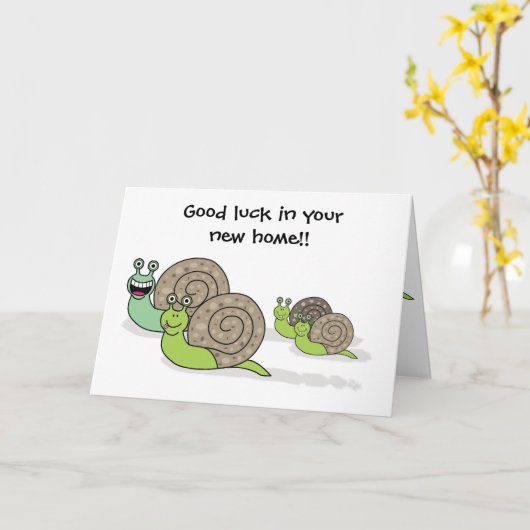 新しい家で頑張ろう/家カタツムリ カード (黄色い花)