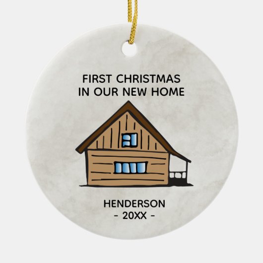 新しい家にキャビン初めてのクリスマスを記録する セラミックオーナメント (正面)