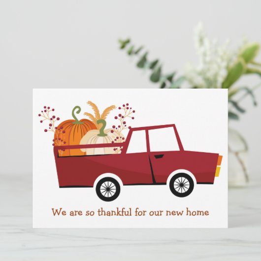 . .新しい家に感謝かわいい感謝祭の感動 案内状 (スタンド正面)
