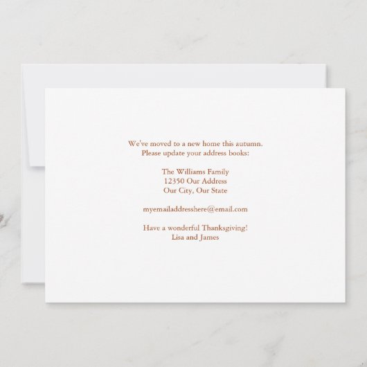 . .新しい家に感謝かわいい感謝祭の感動 案内状 (裏面)