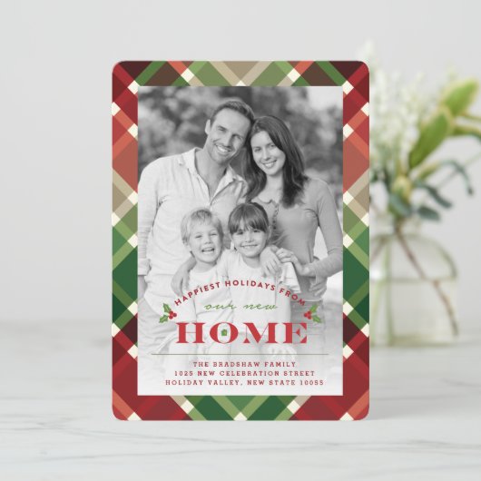 新しい家のための休日のクラシックPlaid写真 シーズンカード (スタンド正面)