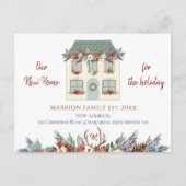 新しい家のための休日のグリーンハウス赤い移動 案内ポストカード (正面)