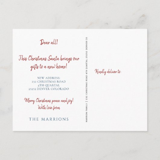 新しい家のための休日のピンクの家の赤い移動 案内ポストカード (裏面)