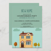 新しい家のキュートな新築パーティー 招待状 (正面/裏面)