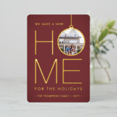 新しい家のクリスマスオーナメント 現代の赤 2 枚の写真 箔シーズンカード (立ち正面)