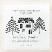 新しい家のミニマル初めてのクリスマス ガラスコースター (正面)