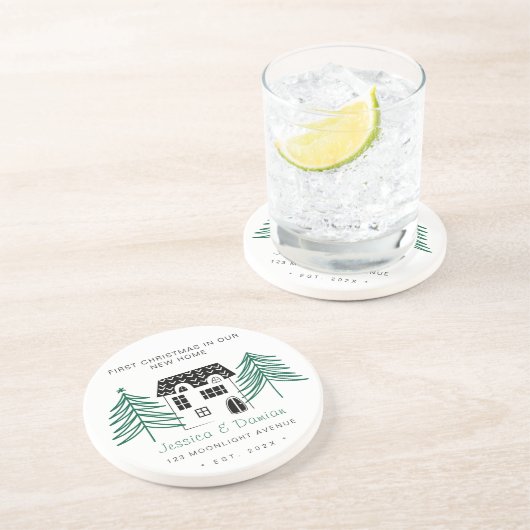 新しい家のミニマル初めてのクリスマス コースター (側面)