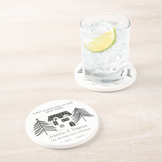 新しい家のミニマル初めてのクリスマス コースター (側面)