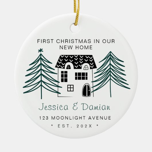 新しい家のミニマル初めてのクリスマス セラミックオーナメント (正面)