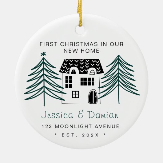 新しい家のミニマル初めてのクリスマス セラミックオーナメント (裏面)