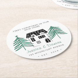 新しい家のミニマル初めてのクリスマス ラウンドペーパーコースター