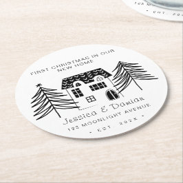 新しい家のミニマル初めてのクリスマス ラウンドペーパーコースター