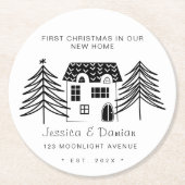 新しい家のミニマル初めてのクリスマス ラウンドペーパーコースター (正面)