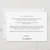 新しい家のメリーな結婚とホリデーのお引越しのお知らせ シーズンカード (裏面)