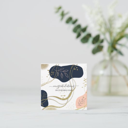 新しい家の不動産屋実在におめでとう スクエア名刺 (スタンド正面)