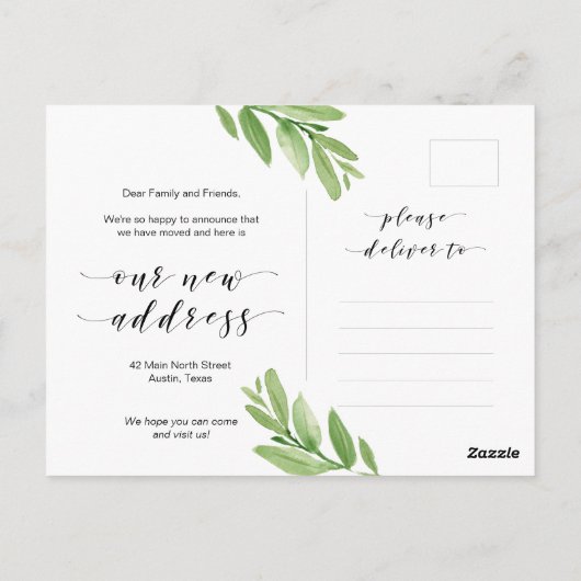 新しい家の住所, 緑豊かな環境, 転居のお知らせ ポストカード (裏面)