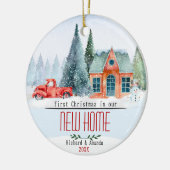 新しい家の冬のシーンでかわいい初めてのクリスマス セラミックオーナメント (左)