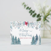 新しい家の冬の森からのメリークリスマス移動 シーズンポストカード (スタンド正面)