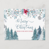新しい家の冬の森からのメリークリスマス移動 シーズンポストカード (正面)