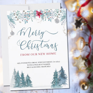 新しい家の冬の森からのメリークリスマス移動 案内状