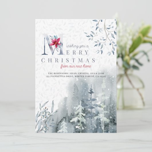 新しい家の冬の森からのメリークリスマス移動 案内状 (スタンド正面)