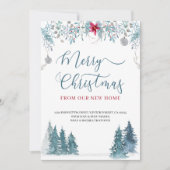 新しい家の冬の森からのメリークリスマス移動 案内状 (正面)
