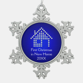 新しい家の初めてのクリスマス スノーフレークピューターオーナメント
