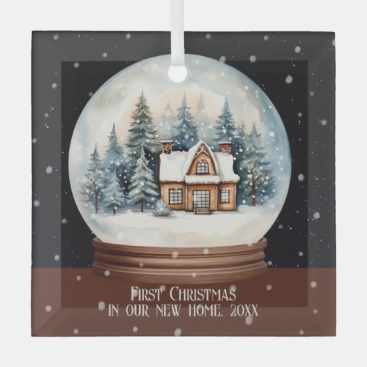 新しい家の初めてのクリスマス パーソナライズされた ガラスオーナメント (正面)
