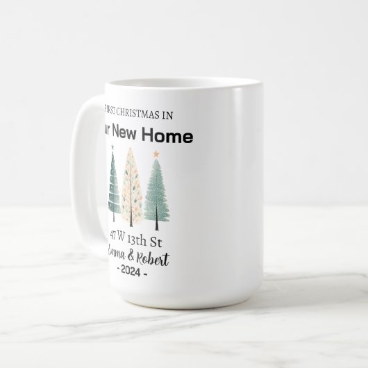 新しい家の初めてのクリスマス、名前をカスタムするマグ コーヒーマグカップ (正面左)