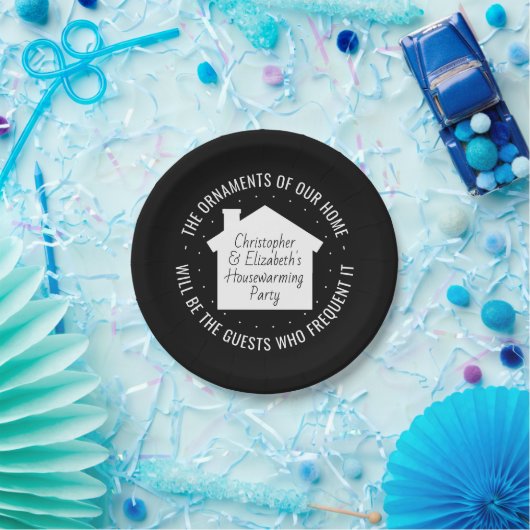 新しい家の引っ越し祝いパーティーのパーティーの白黒モダン ペーパープレート (パーティー)