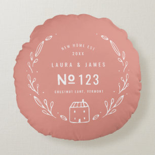 新しい家の手描き花柄デザイン ラウンドクッション