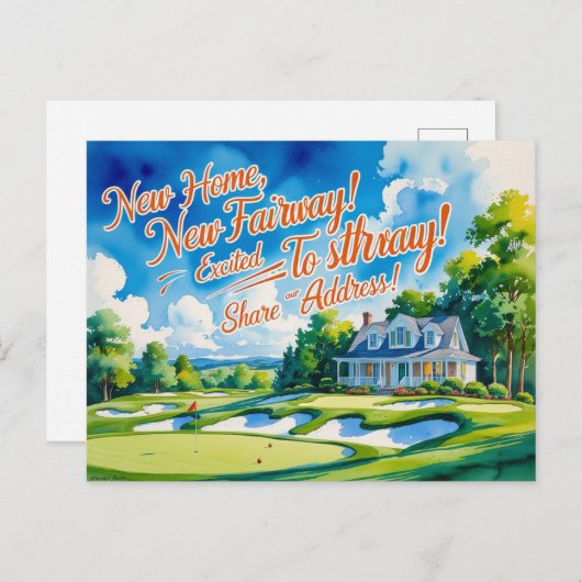 新しい家の水の色スタイルに移動したゴルフ ポストカード (正面/裏面)