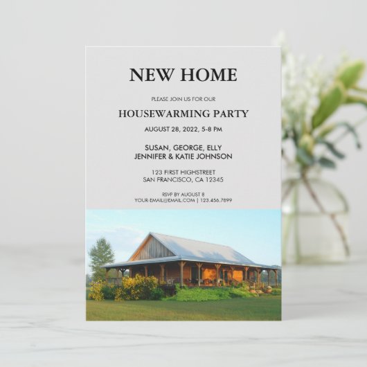 新しい家の温暖化パーティー写真 招待状 (スタンド正面)