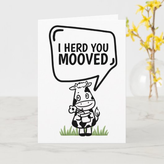 新しい家の牛のテーマを移しおもしろいたそうだ カード (黄色い花)