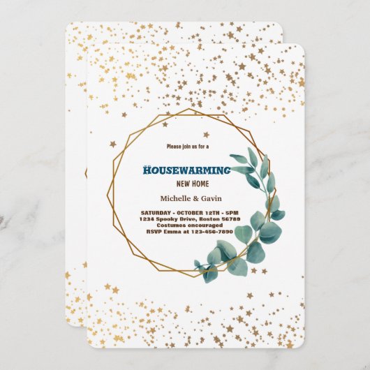 新しい家の現代的な秋のホームパーティーのお誘い 招待状 (正面/裏面)