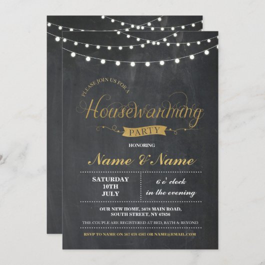 新しい家の甘い家の引っ越しチョークボードキー招待 招待状 (正面/裏面)