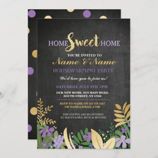 新しい家の甘い家の引っ越しチョークボードキー招待 招待状 (正面/裏面)