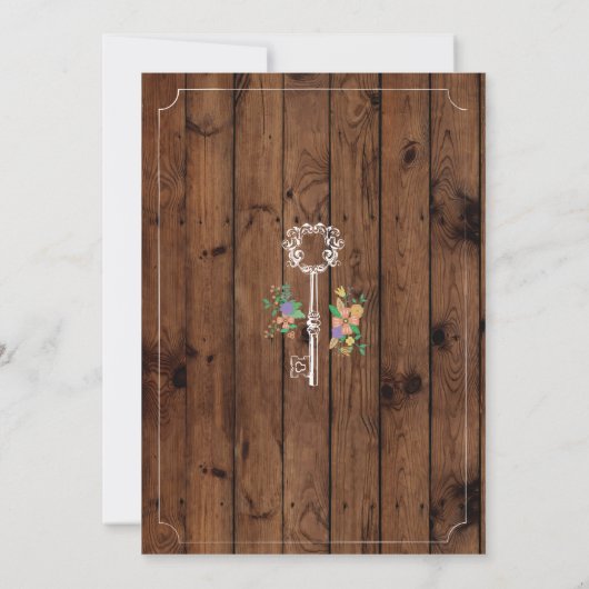 新しい家の甘い家の暖かい家の木の鍵の招待状 招待状 (裏面)