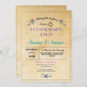 新しい家の甘い引越し祝い花の鍵かわいい招待状 招待状 (正面/裏面)