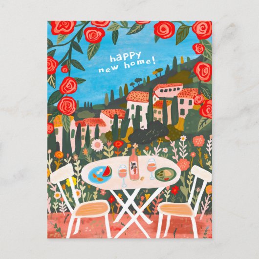 新しい家の田園地帯の景色のアートおめでとうございます ポストカード (正面)