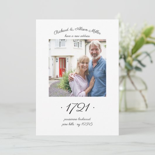 新しい家の番号エレガント写真の移動 案内状 (スタンド正面)